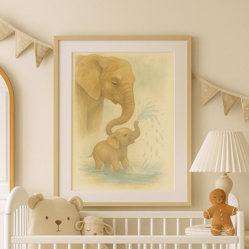Mom & Baby Elephant Nursery Wall Art - 8x10 Watercolor Safari Print ...