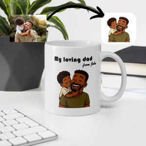 Personalized Mug – Father’s Day Gift – Cartoon Portrait from Photo – Custom 11 oz Ceramic Cup – Gift for Dad, Friends or Family