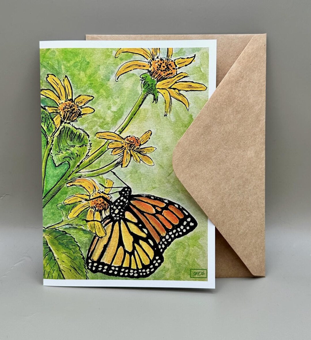 Monarch Butterfly on Yellow Wildflower Art Print | 5x7" Blank Greeting ...