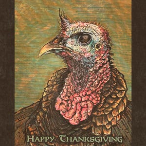 Vintage Thanksgiving Turkey Portrait: Fall Home Decor Art Print