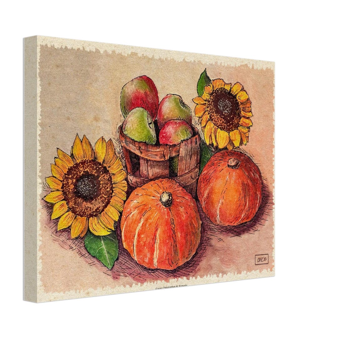 Fall Harvest Kitchen Art Print - Farmhouse Sunflowers, Apples, Gourds ...