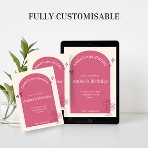 Pink Cocktail 21st Birthday Invitation: Editable Canva Template (5x7 Digital Download)