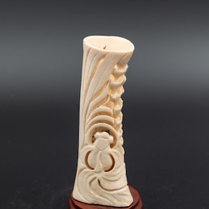 Vintage Hand-Carved Phoenix Tusk-Style Figurine with Wooden Base – Chinese-Style Decorative Art