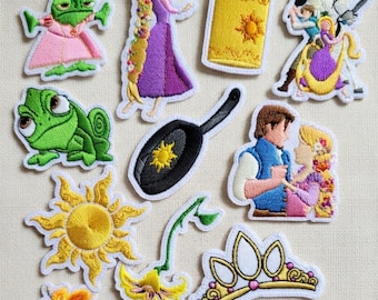 Geborduurde Disney-verwarde patches, Rapunzel en Flynn opstrijkbare patch, Disneyland-patch, Disney-reis cadeau voor kinderen, patch jas rugzak