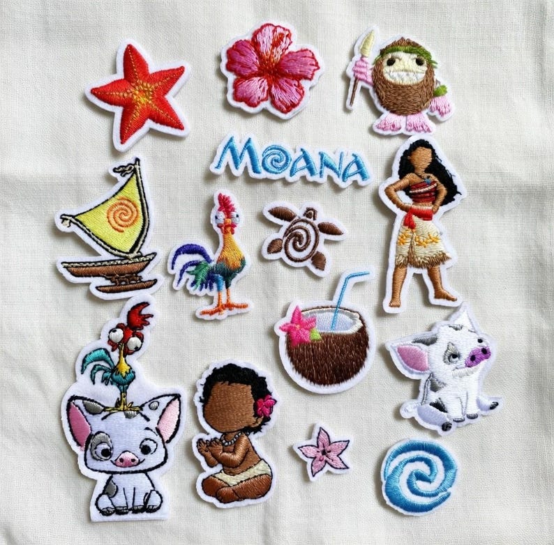 Moana Embroidered Patches, Moana Pua Hei Hei Iron on Patch, Disneyland Patch, Disney Trip Gift For Kids, Jacket Backpack Patch image 1
