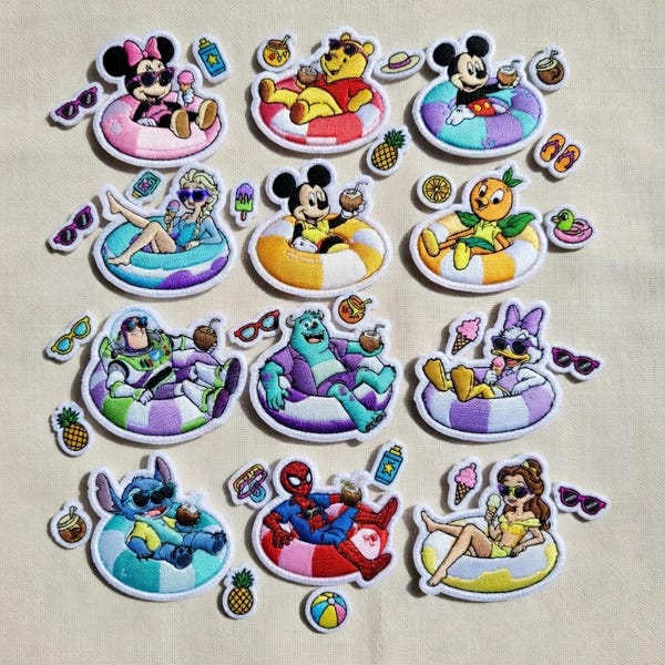 Parches bordados de princesas Disney para flotadores de piscina, parche termoadhesivo de Ariel y Bella, parche de Disneyland, parche de regalo para niños para un viaje a Disney.