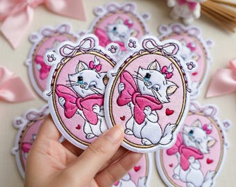 Cute Marie Aristocats Embroidered Patch, Disney Marie Cat Pink Bow Iron On Patch, Disney Trip Gift, Jacket Patch
