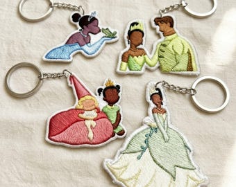 Princess and the Frog Embroidered Keychain, Tiana Naveen Water Lily Bag Charm , Disneyland Vacation Keychain, Retro Disney Park Accessory