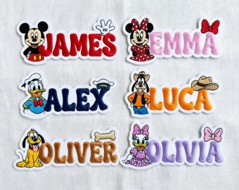 Name Personalized Disney Mickey and Friends Embroidered Patches, Mickey Iron on Patch, Custom Disneyland Patch, Jacket Backpack Patch