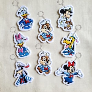 Embroidered Disney Cruise Keychain For Backpack, Mickey Captain, Minnie Sailor, Donald, Daisy, Goofy, Pluto Sailor Outfit Bag Charm