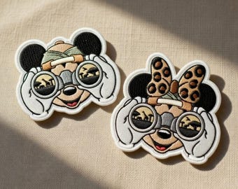 Disney Safari Mickey and Minnie Embroidered Patch, Animal Kingdom Iron On Patches, Adventure Vacation Gift for Bags, Hats and Clothes