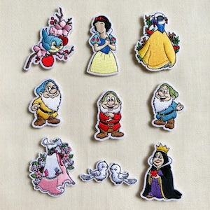 Broderad Disney Snövit och de sju dvärgarna lapp, Sagor Stryk-på lapp, Disneyland lapp, Disney-resa present till barn, Ryggsäckslapp
