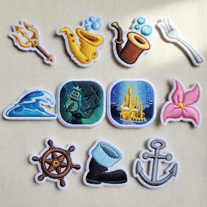 Parche bordado de La Sirenita, Parche termoadhesivo de los tesoros de Ariel, Regalo de princesa Disney para niños, Viaje a Disney, Parche para chaqueta o mochila