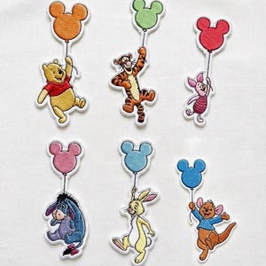 Winnie The Pooh Mickey Luftballons Gestickte Aufnäher, Pooh und Freunde Aufnäher, Disneyland Patch, Disney Geschenk, Jacke Rucksack Patch