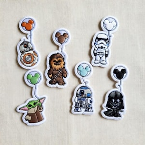Disney Star Wars Chibi Mickey Ear Balloon Embroidered Patch, Grogu, Chewbacca, R2-D2 Iron On Patches, Disney Trip, Jacket Backpack Patch