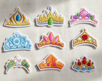 Toppe ricamate con tiara delle principesse Disney, toppa termoadesiva di Ariel e Belle, toppa di Disneyland, regalo per bambini per un viaggio a Disneyland, toppa per giacca e zaino.