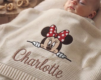 Personalized Embroidered Disney Minnie Mouse Baby Blanket, Custom Name Disney Baby Blankets, Baby Shower Gift, Nursery Keepsake, Baby Gift