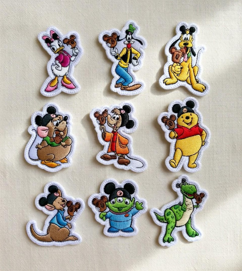 Set 26 Disney Characters Embroidered Patches, Mickey, Stitch, Winnie the Pooh Iron On Patch, Disney Gifts For Kids, Jacket Backpack Patch image 2