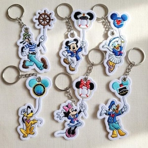 Embroidered Disney Cruise Sailor Mickey And Friends Bag Charm, Mickey, Minnie, Donald, Daisy, Goofy, Pluto Nautical Keychain For Backpack
