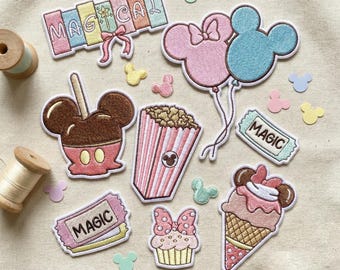 Embroidered Disney Ice Cream Patches, Disneyworld Mickey Cartoon Characters Iron On Patch, Disneyland Patch for Jacket Backpack Hat