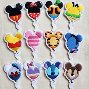 Disney Character Balloon Embroidered Patch, Mickey Minnie Tigger Stitch Eeyore Pooh Iron On Patch, Disney Trip, Jacket Backpack Patch