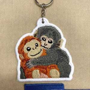 Embroidered Monkey Punch Keychain, Team Punch Keychain, Animal Lover Apparel, Cute Monkey Hugging Plush Keychain for Backpack image 2