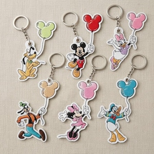 Broderad Disney Mickey Ballongväska Berlock, Musse, Mimmi, Långben, Daisy, Kalle, Pluto Musse Ballong Flygande Nyckelring Till Ryggsäck