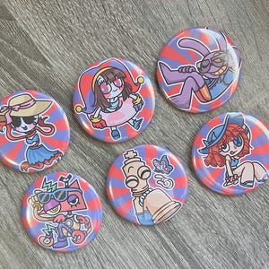 The Amazing Digital Circus Character Buttons: Holographic Pinback Badges