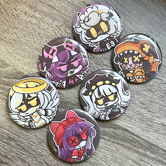 Murder Drones Halloween Character Buttons: Holographic Pinback Badges