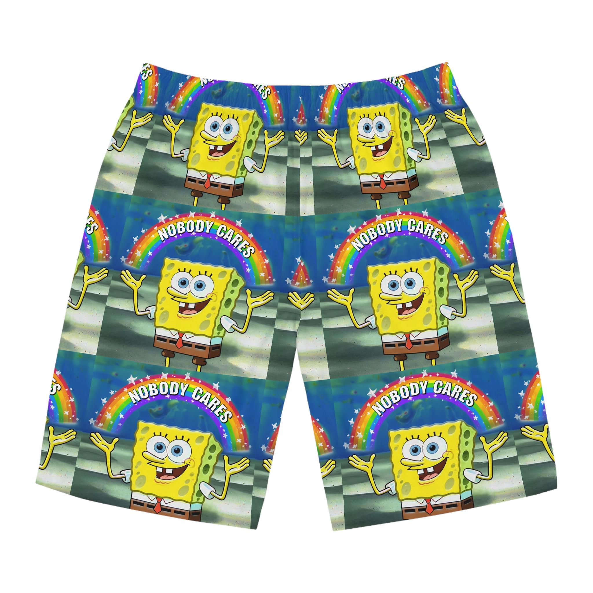 SpongeBob SquarePants Men's Swim Trunks – Blowing Bubbles Design, Board Shorts, Size Small NWT