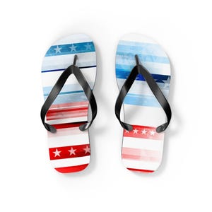Patriotic Flip Flops, Summer Sandals, 4th of July Beachwear, Casual Beach Shoes, Independence Day Footwear, American Flag Slides