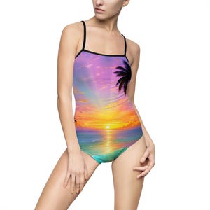 Tropical Sunset One-Piece Swimsuit, Colorful Swimwear, Beachwear, Resort Style, Vacation Essential, Summer Swim