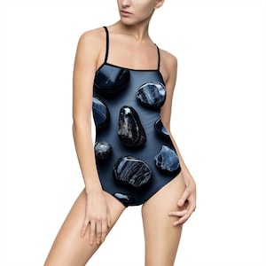 Stylish Women&#39;s One-Piece Swimsuit - Black Stone Print, Summer Beachwear, Pool Party, Vacation Essential, Gift for Her