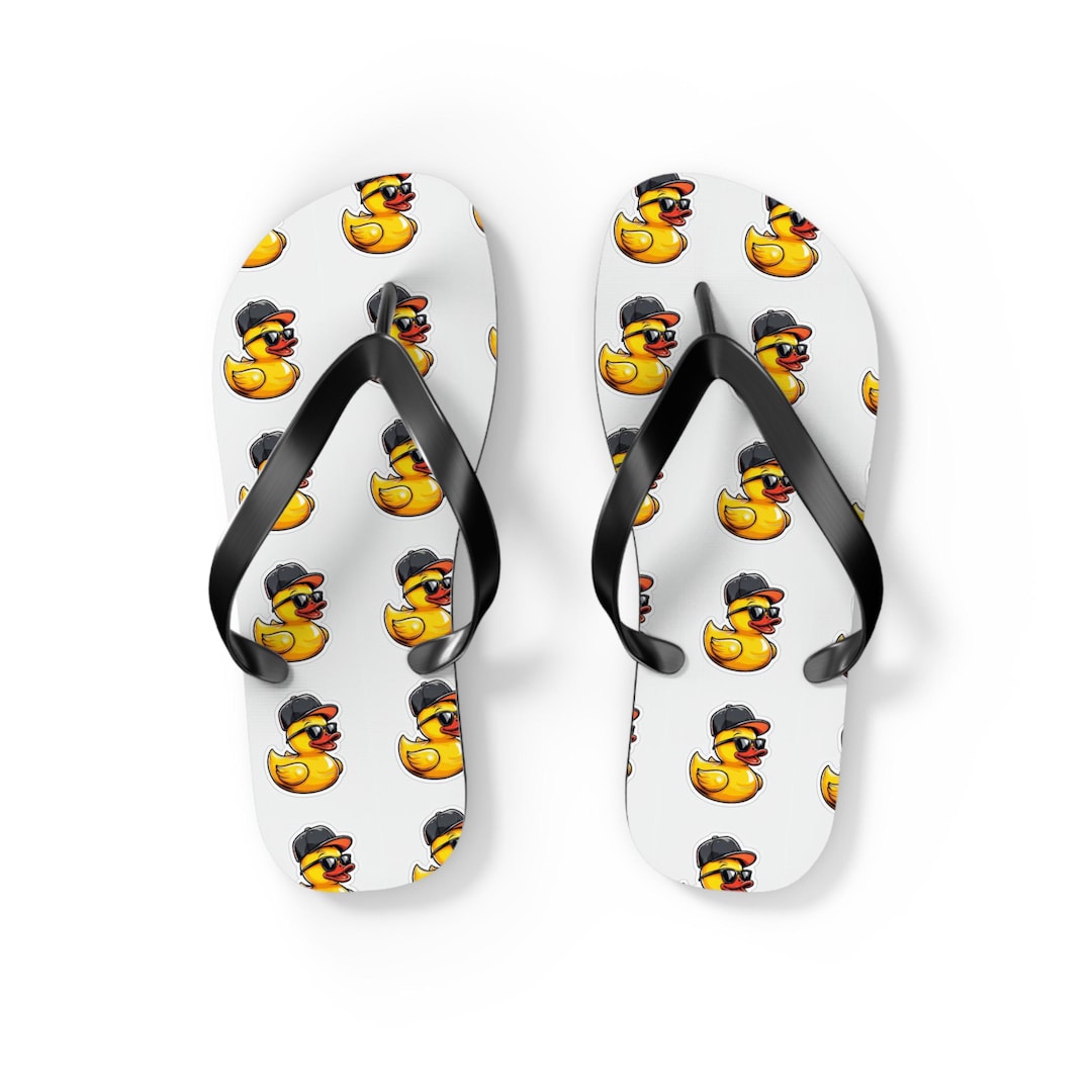 Quirky Duck Flip Flops, Fun Summer Sandals, Poolside Footwear, Beach ...