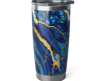 Kubek termiczny Blue Agate 20 uncji, stylowy kubek podróżny, termiczny kubek do kawy, wyjątkowy prezent dla podróżujących, elegancka butelka na wodę