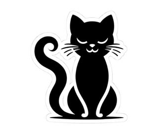 Glossy Black Cat Sticker, Laptop Decal, Water Bottle Sticker