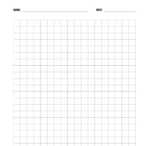 Könnte beinhalten: Weißes technisches Millimeterpapier mit einem 1 cm metrischen Raster. Die Oberseite der Seite hat Platz für "NAME:" und "DATE:." Der untere Teil der Seite enthält den Text "Engineering Graph Paper 1cm (Metric)" und das ClassCrown-Logo.