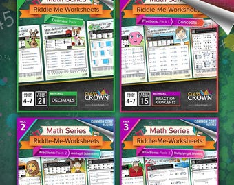 Decimals and Fractions Worksheets Bundle (4 Packs)