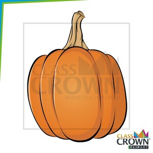 May include: Orange pumpkin illustration with a brown stem and the text "CLASS CROWN CLIPART". The pumpkin has a black outline and is set against a white background. The image is a digital graphic.