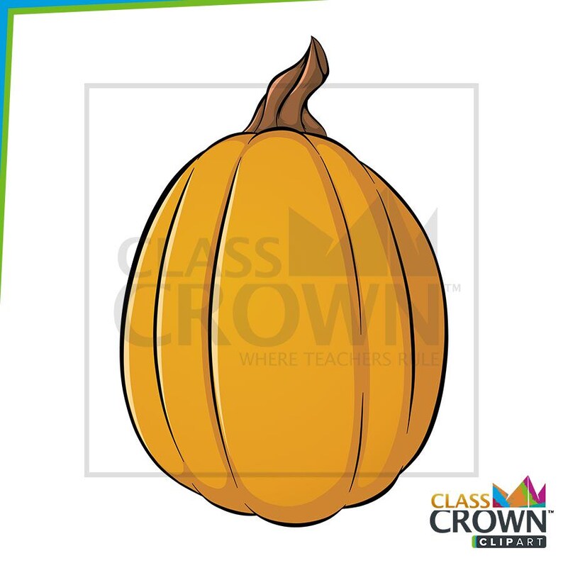 May include: A cartoon illustration of a pumpkin with a brown stem. The pumpkin is orange with vertical lines and a white background. The text "CLASS CROWN CLIPART" is in the bottom right corner.