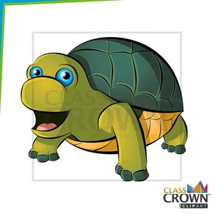 Pu&ograve; includere: Illustrazione di un cartone animato di una tartaruga con guscio verde, corpo giallo e occhi blu. La tartaruga sorride con la bocca aperta, rivelando una lingua rosa. L'immagine &egrave; su sfondo bianco.