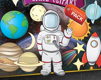 Space Clipart Variety Bundle Pack - Astronaut, Planets, Stars, Rocket