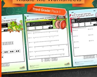 3rd Grade Math Worksheets with Riddles: Pack 1
