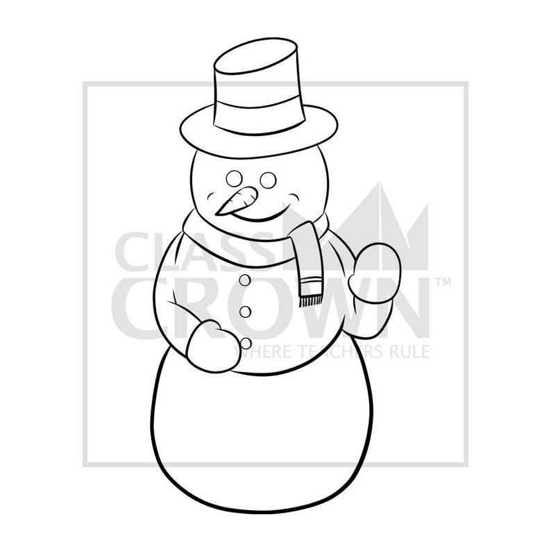 May include: Black and white illustration of a snowman wearing a top hat, scarf, and mittens. The snowman has a carrot nose, button eyes, and a smiling mouth. The image includes the text "CLASS CROWN" and "WHERE TEACHERS RULE".