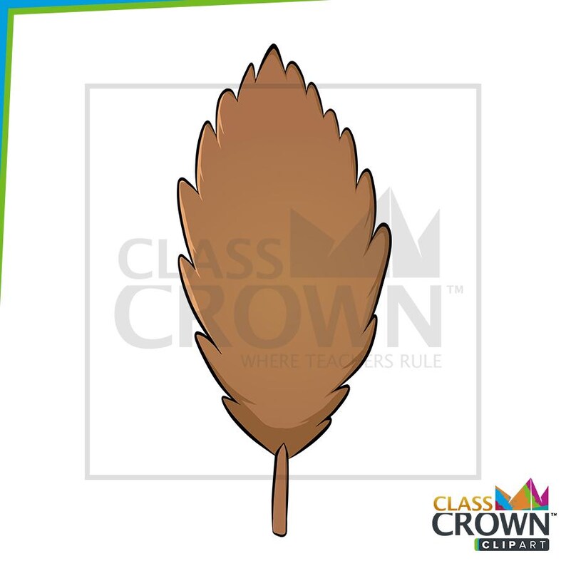 May include: A brown leaf illustration with a jagged edge, stem, and the text "CLASS CROWN" in the center. The leaf is set against a white background with a green and blue border.