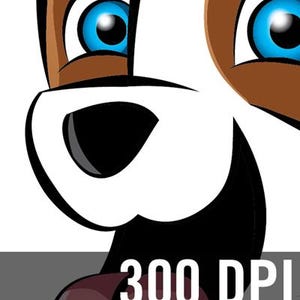 Pu&ograve; includere: Illustrazione in primo piano del volto di un cane dei cartoni animati con occhi blu brillante, pelo marrone e muso bianco. L'immagine include il testo "300 DPI ALTA RISOLUZIONE".