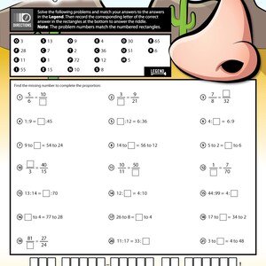 K&ouml;nnte beinhalten: Ein Arbeitsblatt mit dem Titel &bdquo;Welches Insekt hat den besten Geruchssinn?&ldquo; enth&auml;lt Aufgaben zur Proportion und ein R&auml;tsel. Die Seite enth&auml;lt eine Cartoon-Nasengrafik, eine Legende mit Buchstaben und Zahlen und einen Copyright-Hinweis.