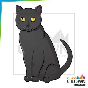 Halloween Clipart: Black Cat (Human Hand-drawn, Includes Color and B&W)