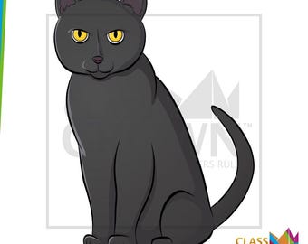 Halloween Clipart: Black Cat (Human Hand-drawn, Includes Color and B&W)