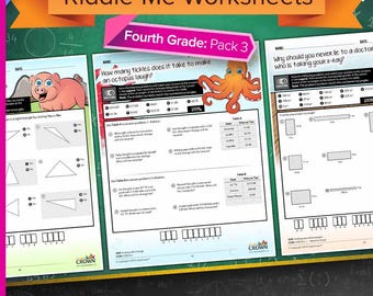 4th Grade Math Worksheets with Riddles: Pack 3
